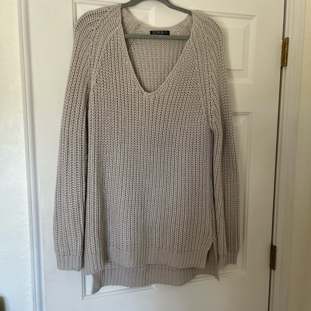 Oversized gray and silver sweater